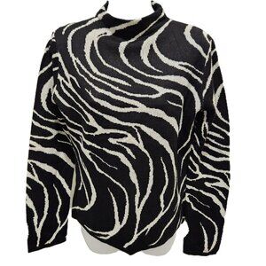 Blushe Vintage Zebra Stripe Wool Blend Sweater Mock Neck Off white Black Size M